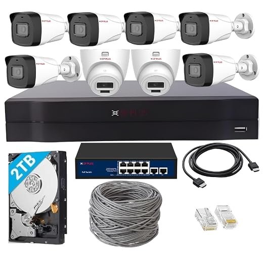 CP PLUS 8 Channel NVR Complete Setup, 2MP 8ps Outdoor Nightvision Security Camera 2TB HDD, 8-port PoE and Accessories